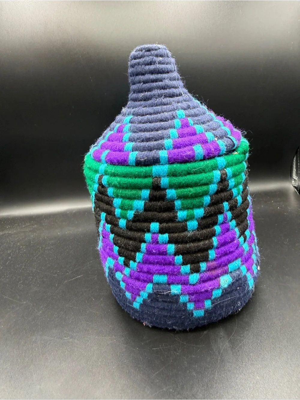 Handwoven Berber Basket w/ Lid Handmade Storage Geometric Pattern